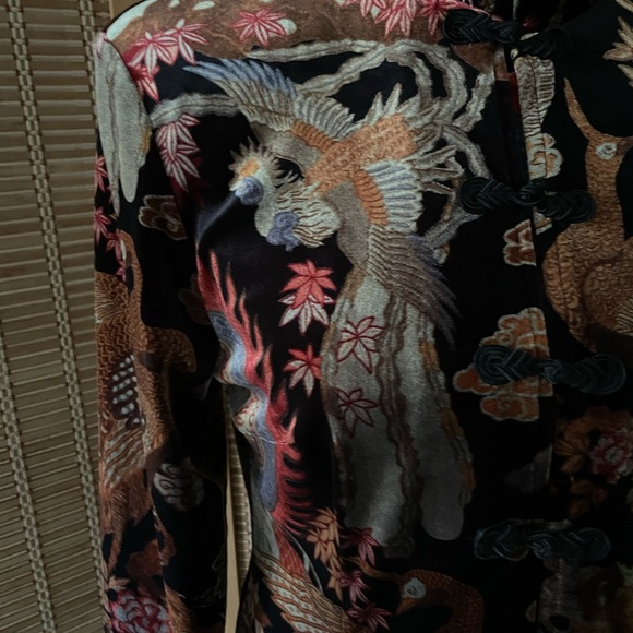 Clio velveteen tunic/long jacket w/beautiful Asian/Oriental/Chinoiserie graphics - Picture 10 of 16